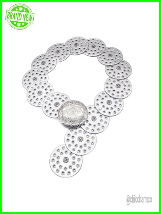 Wide Disc Belt PU Leather Waist Belt Metal Buckle Boho main image 5